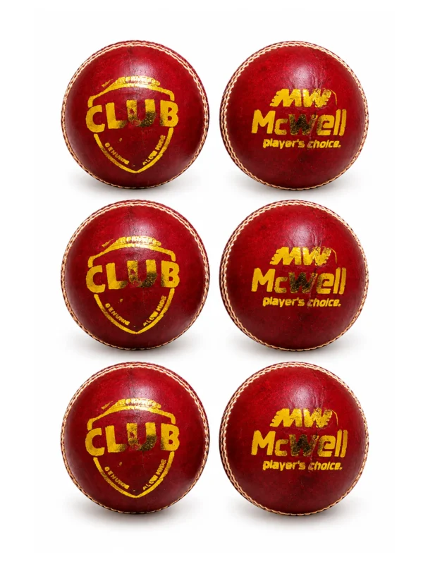 Club red Hand-Stitched Leather Cricket Ball Pack of 6 Ball